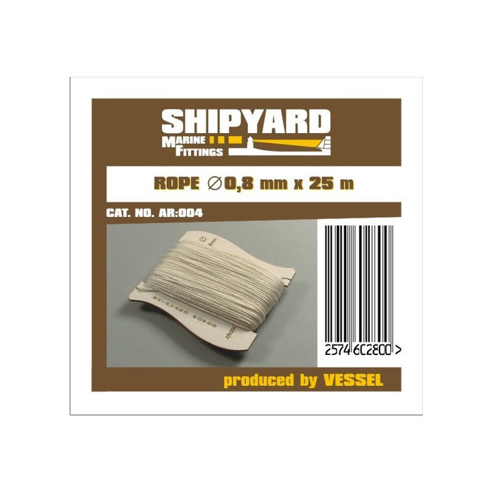 Image of Shipyard's 0.8mm Rope, 25 meters long, showcasing its fine texture and quality, perfect for detailed and realistic model ship rigging.