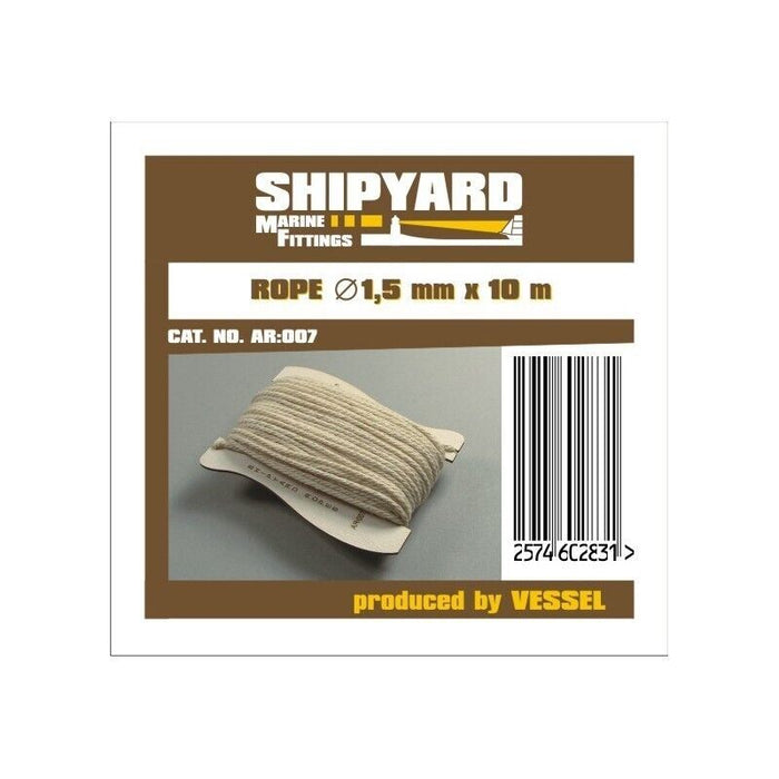Photo of Shipyard's 1.5mm Rope, a 10m long, high-quality rigging material, ideal for detailed and authentic scale model shipbuilding.