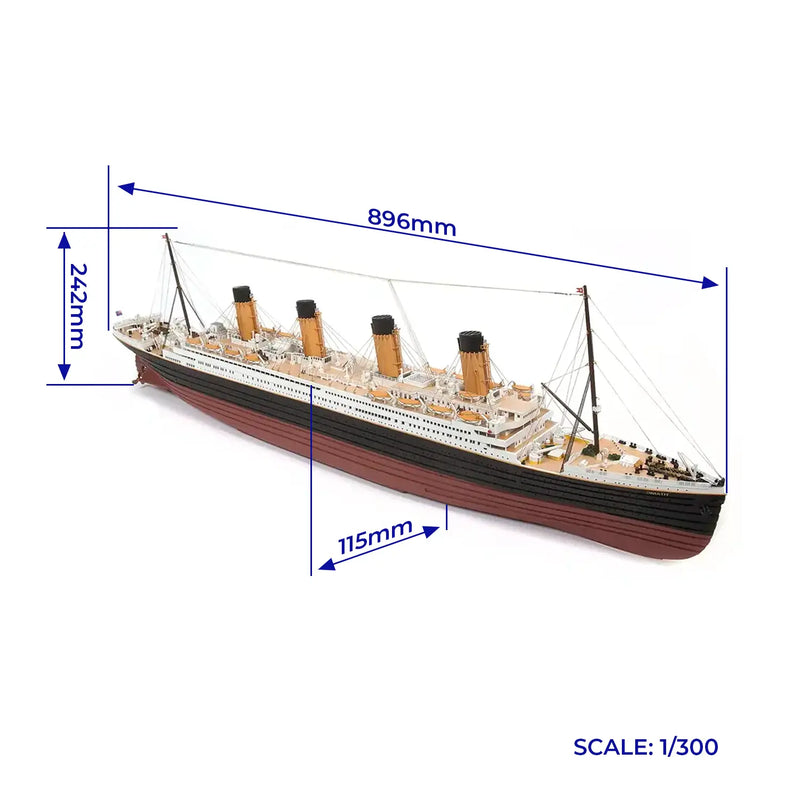 Image of the Occre RMS Titanic 1:300 scale model (14009), showcasing the model's intricate detailing and accuracy, perfect for model ship enthusiasts and history lovers.