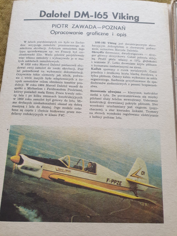 Vintage 1989 Dalotel DM-165 Viking model plans cover with visible wear, highlighting the historical and detailed guide inside for this French aircraft.