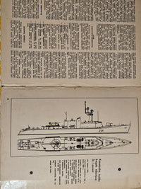 Vintage 1971 construction plans for the British Frigate Grenville by LOK Publishing, showing detailed blueprints with noticeable paper discolorations.