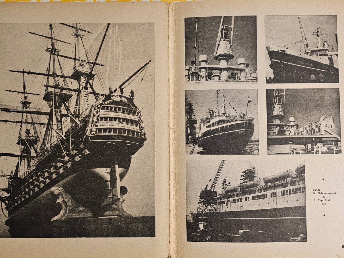 Photo of the vintage 1970 "Stefan Batory" Polish passenger ship model plans from LOK Publishing, showing the authentic and detailed blueprints with noticeable age-related discolorations.