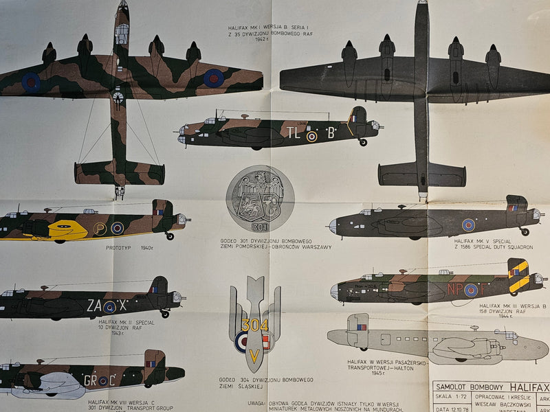 Image of the 1980 Halifax Bomber Model Plans, showing the detailed A1 sheets and the vintage cover, highlighting the plans' excellent condition and historical value.