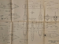 Photo of the Lockheed P-38 Lightning model plans by LOK, showcasing the detailed A1 sheets and the cover's condition.