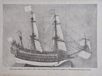 Photo of the worn cover and detailed A1 sheets of the 1715 Ingermanland Russian Flagship Model Plans by LOK, showcasing the historical and model-building value despite age signs.