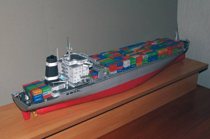 Image of GPM Hollandia Container Ship Card Model Kit, showcasing the kit's detailed design and components for an authentic maritime modeling experience.