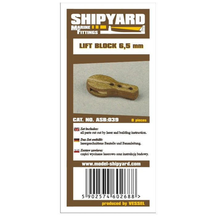 Photo of Shipyard's 6.5mm Lift Block Card Rigging Block Kit, showcasing detailed card components for model ship rigging assembly.
