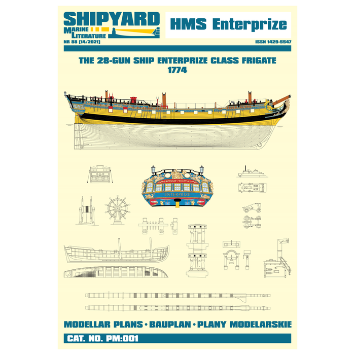 Photo of HMS Enterprize Construction Plans by Shipyard, featuring detailed blueprints and layouts for creating an accurate scale model of the historic naval ship.