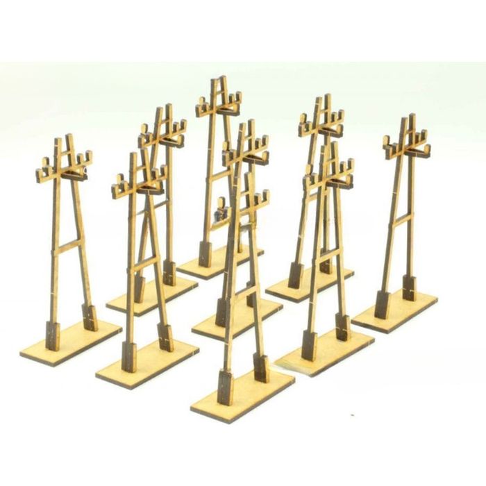 Photo of 1:56 Scale Electricity Pole Set, featuring 9 laser-cut HDF poles, designed to add detailed realism to dioramas.