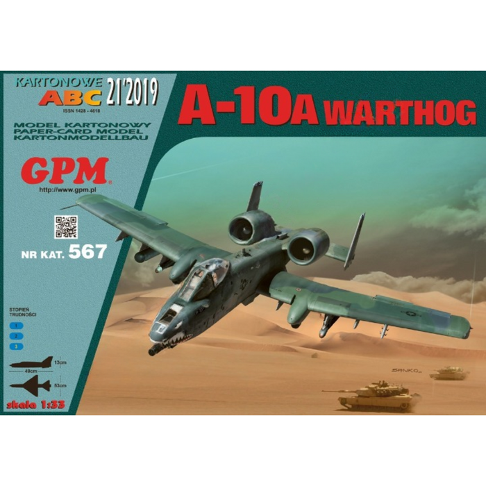 Image showcasing the GPM A-10A Warthog Fighter Plane Card Model Kit in 1:33 scale, highlighting the kit's detailed design and quality card stock components.