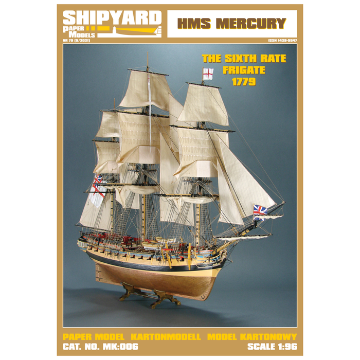 Image of the Shipyard HMS Mercury Card Model Kit, showcasing the detailed laser-cut frame and high-quality card components for an authentic replica of the historic ship.