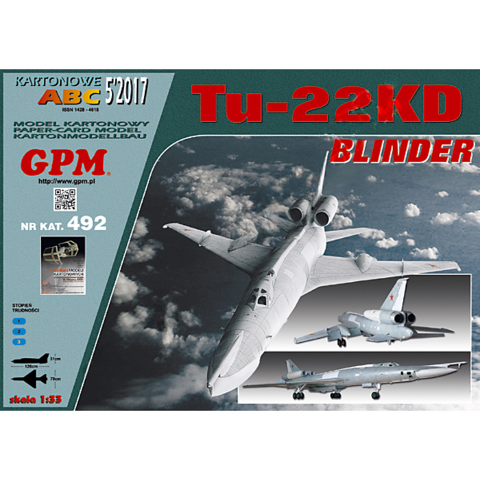 Photo of assembled TU-22KD Blinder bomber model kit by GPM, showcasing the large scale and detailed design.