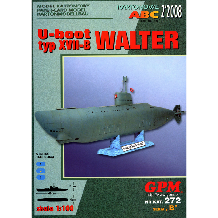 Photo of GPM German U-Boot Walter Type XVII-B Submarine Model Kit, 1:100 Scale, showcasing the detailed design and scale accuracy.
