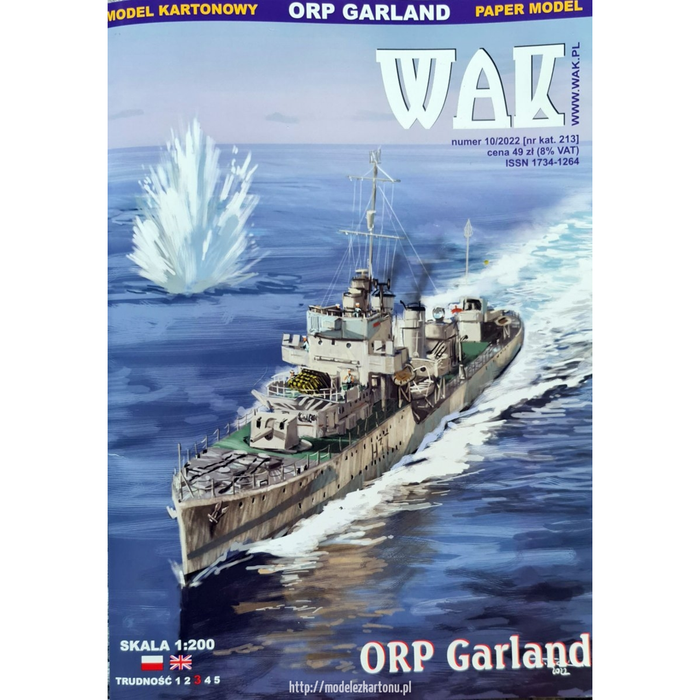 Image of the ORP GARLAND 1:200 Scale Card Model Kit by WAK Publishing, showcasing the detailed design and high-quality card stock components.