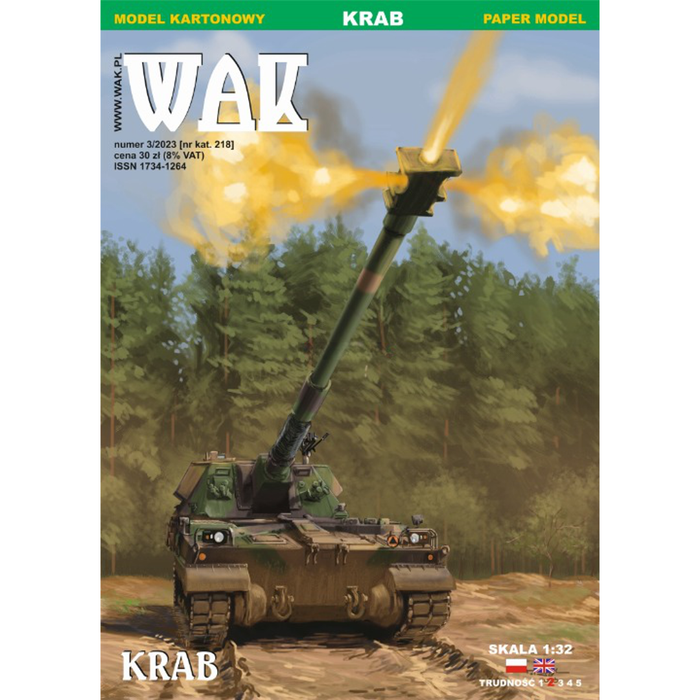 Image of the KRAB 1:32 Scale Card Model Kit by WAK Publishing, showcasing the kit's components and detailed design, ready for assembly.