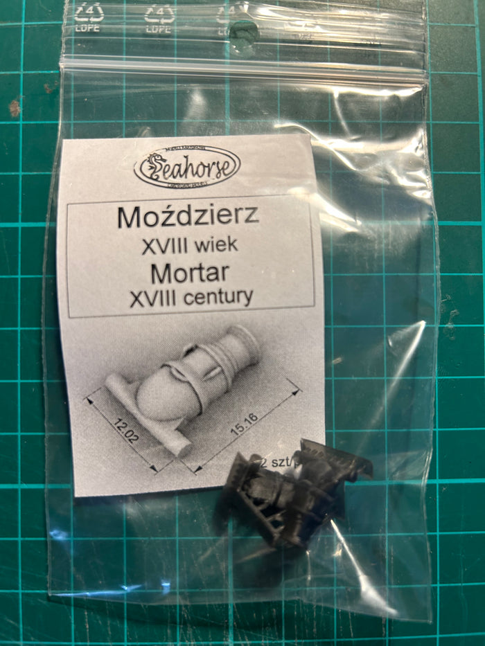 Image of Seahorse's 2pcs Mortar XVIII Century 3D Print, displaying highly detailed and historically accurate miniature mortar models, perfect for dioramas and collections.