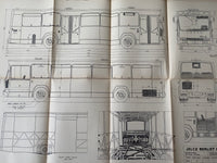 Vintage 1974 Jelcz Berliet bus model plans with cover wear, including bonus Mercedes Benz C-111 and Renault Floride blueprints, reflecting Poland's automotive heritage.