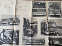 Vintage 1974 Jelcz Berliet bus model plans with cover wear, including bonus Mercedes Benz C-111 and Renault Floride blueprints, reflecting Poland's automotive heritage.