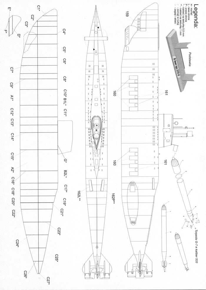 Photo of GPM German U-Boot Walter Type XVII-B Submarine Model Kit, 1:100 Scale, showcasing the detailed design and scale accuracy.