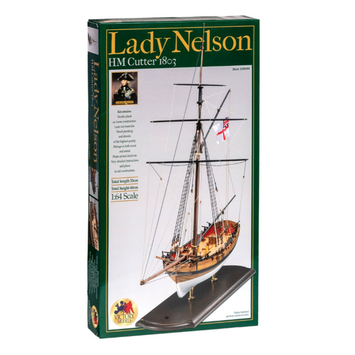 Image of Amati's Lady Nelson model ship, displaying its intricate design and craftsmanship. The model features detailed rigging, a meticulously crafted deck, and an authentic wooden hull, representative of early 19th-century naval vessels. The image captures the historical elegance and complexity of this iconic ship model, ideal for maritime enthusiasts and collectors.