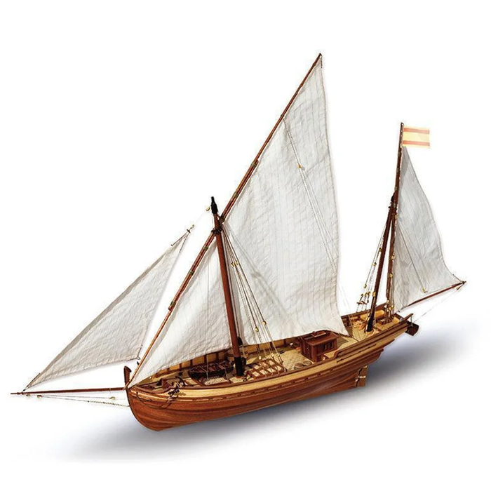 Image of Occre's San Juan Felucca 1:70 Scale Model Kit (12001), showcasing the intricate detailing and quality craftsmanship of this historic Mediterranean vessel replica.