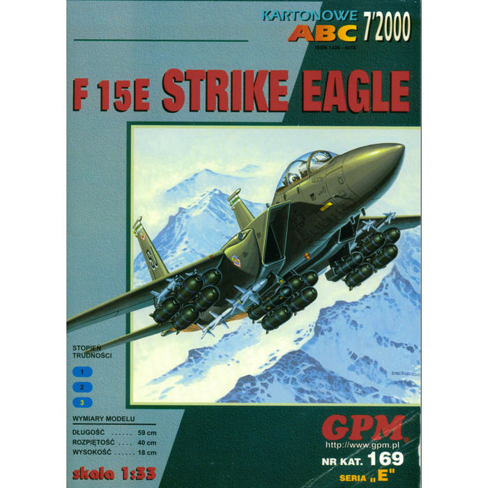 Image of GPM Publishing's F15 E Strike Eagle Card Model Kit 1:33 Scale, showcasing the detailed components and design of the iconic military aircraft model.