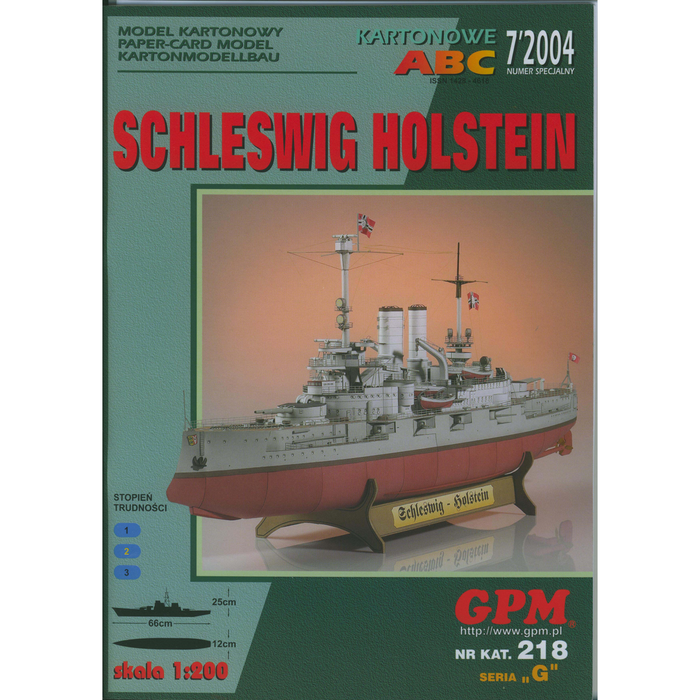 Image of GPM's Schleswig Holstein Card Model Kit 1:200, showcasing the detailed and accurate replica of the historic battleship, perfect for modeling enthusiasts and maritime history aficionados.