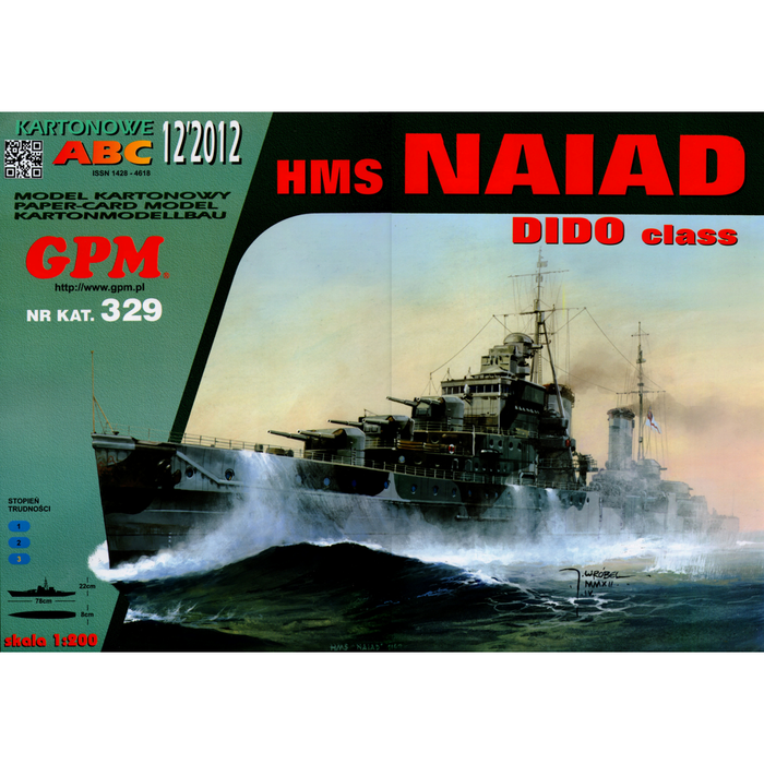 Image of GPM Publishing's HMS Naiad 1:200 Scale Card Model Kit, showcasing the intricate design and precision of the historically accurate naval replica.