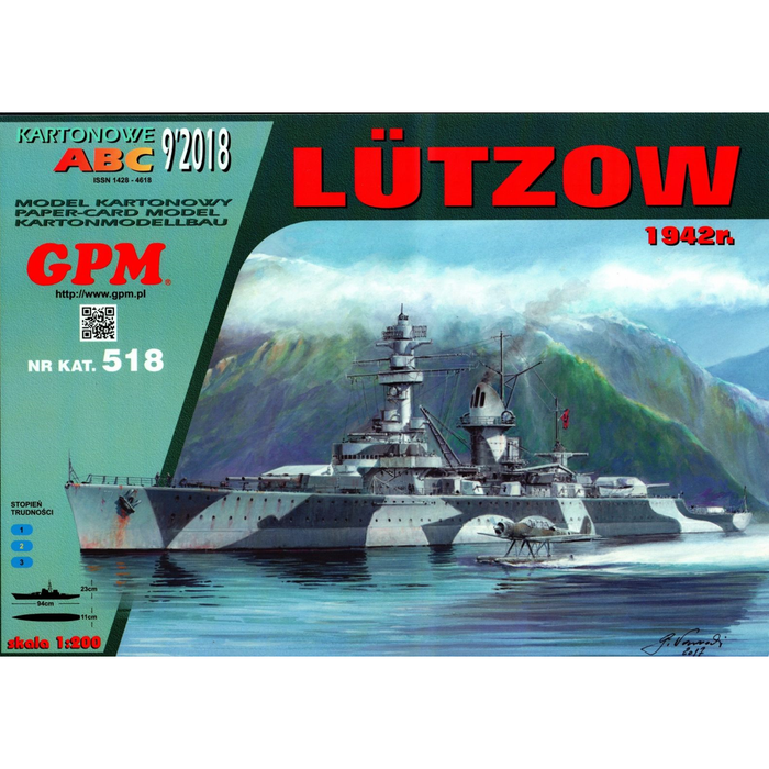 Photo of GPM Publishing SMS Lutzow Card Model Kit 1:200, showcasing the detailed components and intricate design of this World War I German battlecruiser replica.