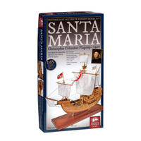 Photo of Amati's Santa Maria model ship, a detailed replica of Christopher Columbus's flagship, featuring intricate riggings, forecastle, and lateen sails, crafted with historical accuracy and high-quality materials.