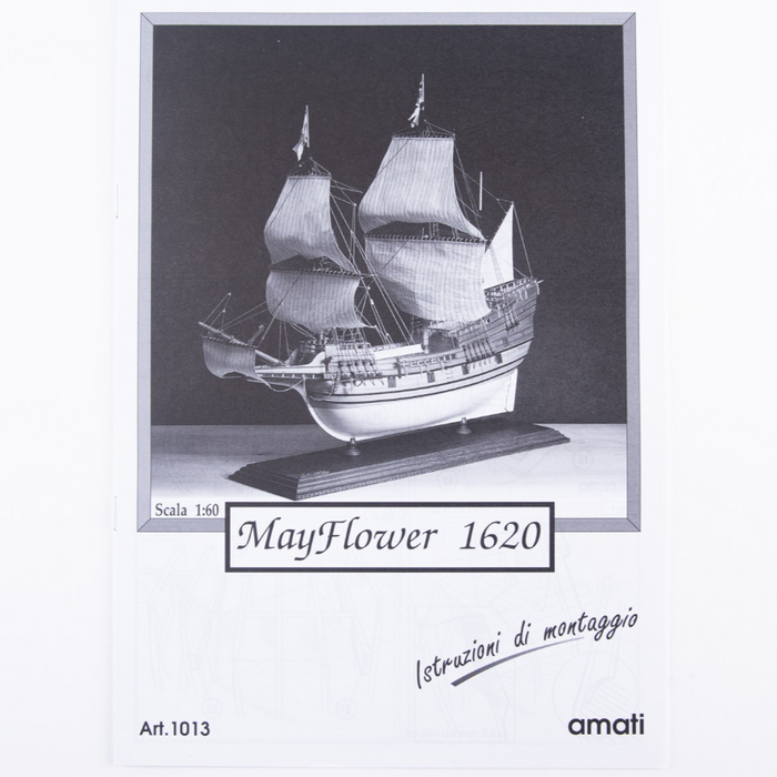 Image showcasing Amati's Mayflower model plans, featuring detailed instructions and diagrams for building a historically accurate scale replica of the famous 17th-century ship, ideal for model ship enthusiasts.