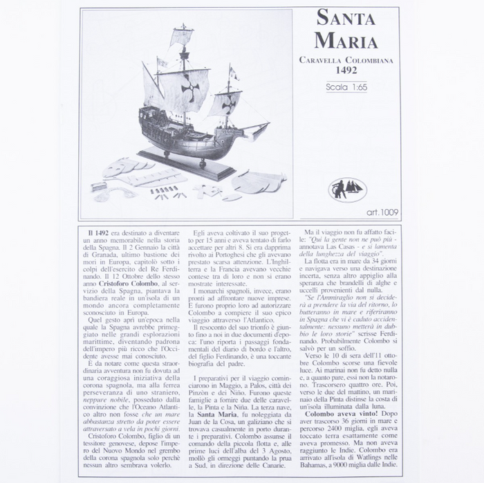 Image showcasing Amati's Santa Maria model plans, featuring detailed blueprints and comprehensive instructions for building a historically accurate scale replica of Christopher Columbus's famous flagship.