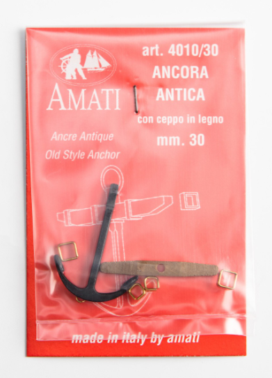 Image of Amati's 30mm Old Style Anchor, showcasing a meticulously detailed miniature replica with a classic design, suitable for enhancing historical ship models and nautical dioramas.