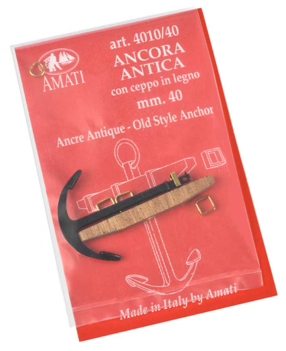 "Image of Amati's 40mm Old Style Anchor, depicting a finely crafted miniature replica with traditional design, ideal for adding authentic historical detail to model ships and maritime dioramas.