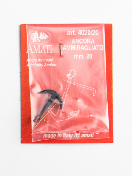 Image of Amati's 20mm Admiralty Anchor, displaying a detailed miniature replica of the classic naval anchor, perfect for adding authentic historical detail to model ships and maritime dioramas.