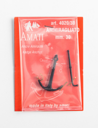 Image of Amati's 30mm Admiralty Anchor, depicting a detailed scale replica of the traditional naval anchor, ideal for enhancing historical accuracy in model shipbuilding and maritime dioramas with its precise craftsmanship.