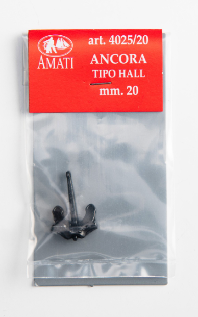 Image of Amati's 20mm Hall Anchor, showing a detailed miniature replica of the classic Hall anchor design, ideal for adding realistic and historically accurate elements to model ships and nautical dioramas.