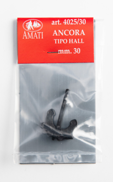 Image of Amati's 30mm Hall Anchor, featuring a precisely crafted miniature replica of the stockless Hall anchor design, suitable for enhancing model ships and nautical dioramas with historical accuracy and detail.
