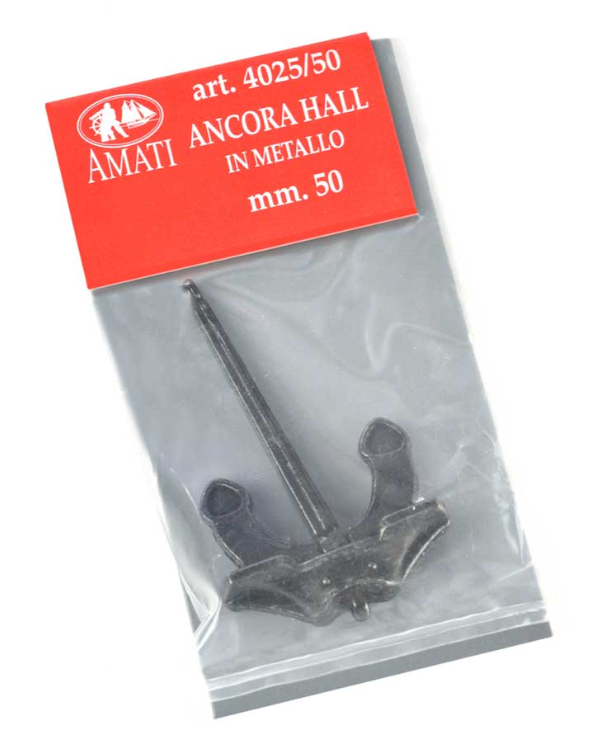 Image of Amati's 40mm Hall Anchor, depicting a detailed miniature replica of the classic stockless Hall anchor design, ideal for enhancing model ships and nautical dioramas with authenticity and precision.