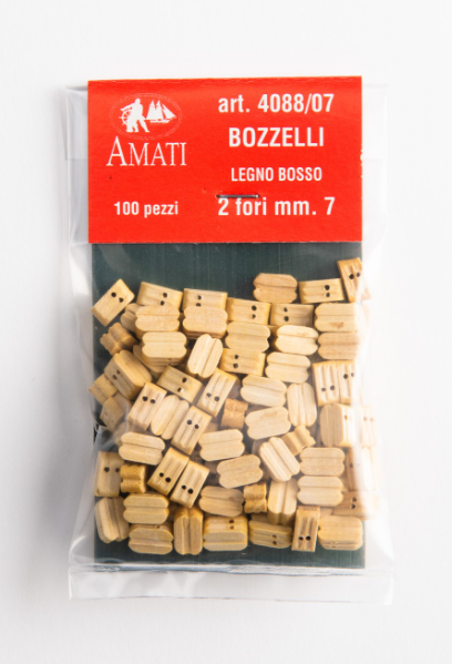 Image of Amati B4088,07 7mm Boxwood Double Blocks, featuring 20 high-quality blocks for intricate and authentic rigging in model shipbuilding.