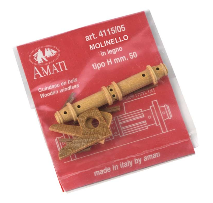 Photo of Amati B4115,05 55mm Wooden Windlass Type H, showcasing detailed craftsmanship ideal for adding historical accuracy to model ship builds.