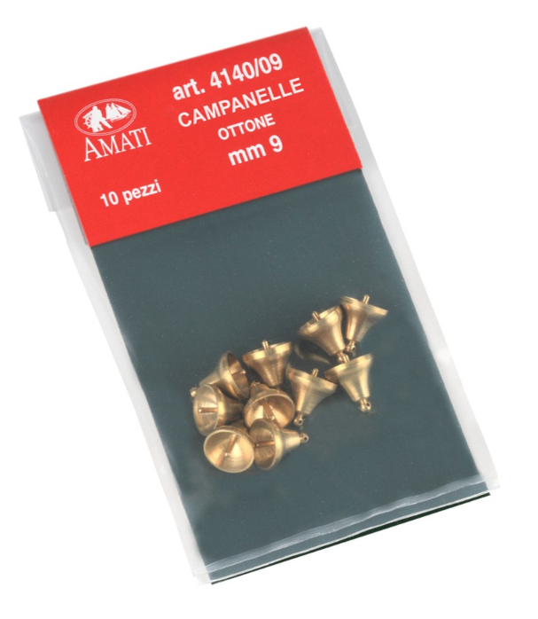 Image of Amati B4140,09 9mm Brass Bells, showcasing finely crafted, polished brass bells ideal for adding authentic details to model ships and maritime dioramas.