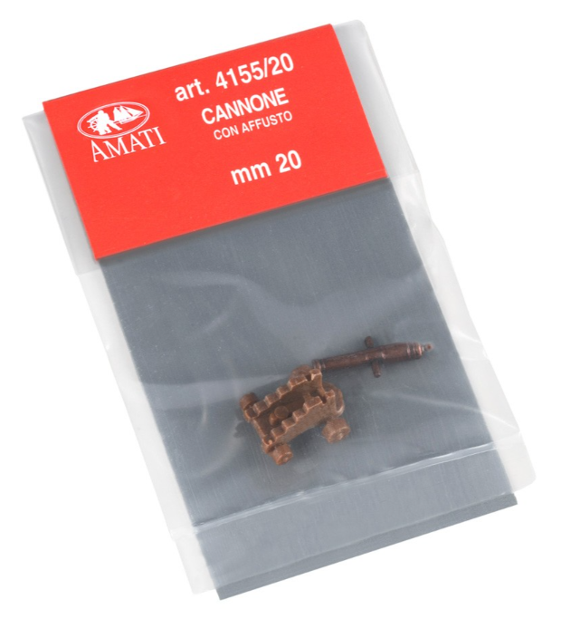 Image of Amati B4155,20 20mm Cannons with Carriage, showcasing detailed miniature naval artillery pieces, ideal for adding historical depth to model ships and dioramas.