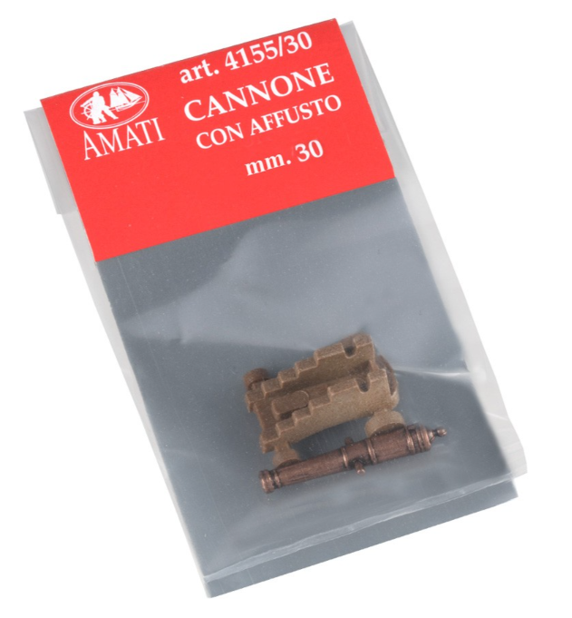 Image of Amati B4155,30 30mm Cannon with Carriage, showcasing a detailed and historically accurate naval cannon model, perfect for adding authenticity to model ships and dioramas.