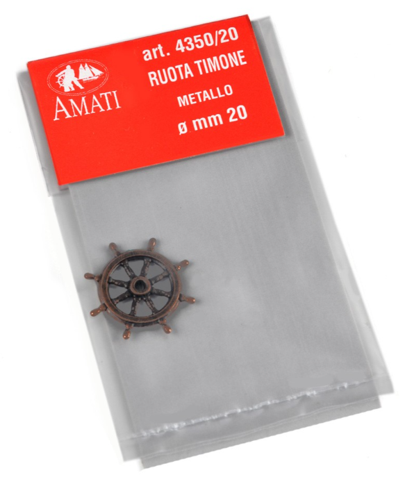 Photo of Amati's B4350,20 20mm Metal Steering Wheel, showcasing a finely detailed and authentic miniature steering wheel, ideal for adding intricate detail to model ships.