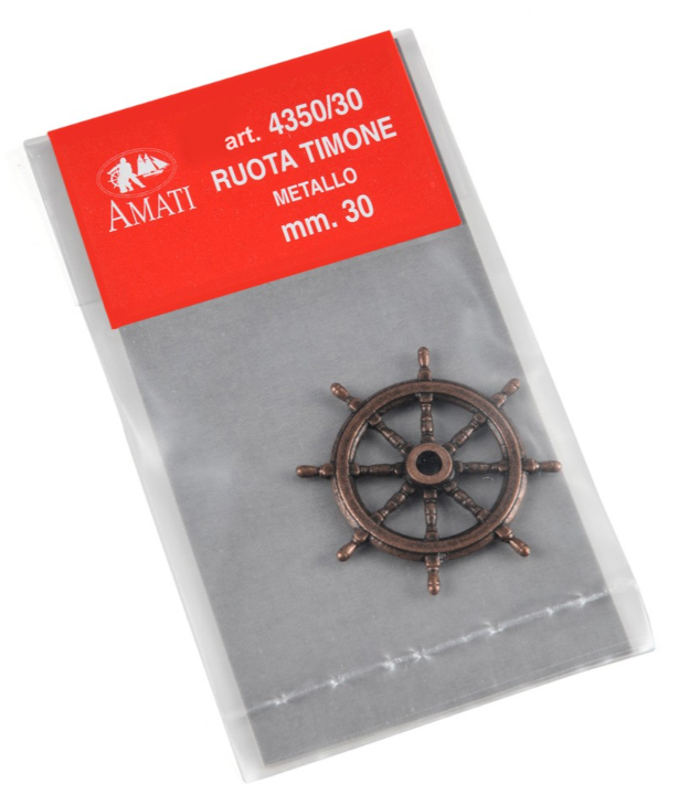 Image of AMATI B4350,30 30mm Metal Steering Wheel, showcasing its intricate design and metal craftsmanship, ideal for adding a realistic touch to model ships.