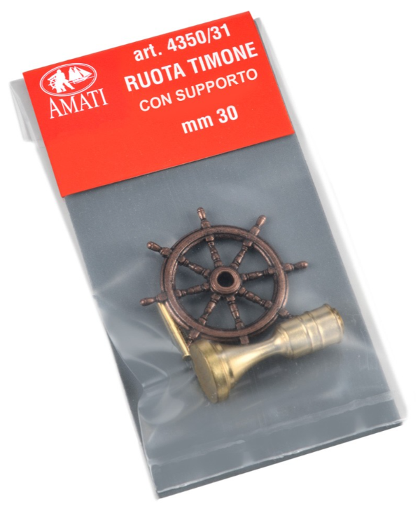 Image of AMATI B4350,31 30mm Metal Steering Wheel, showcasing its intricate design and sturdy support, ideal for adding a realistic element to model ship projects.