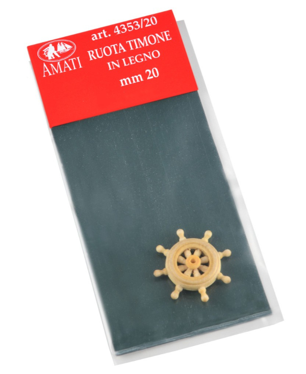 Photo of Amati B4353,20 20mm Wooden Steering Wheel/Rudder, showcasing a finely crafted, detailed accessory ideal for adding a realistic touch to model ships.