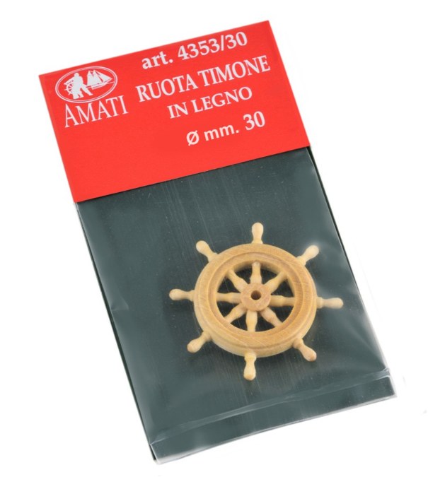 Image of AMATI B4353,30 Rudder/Wooden Steering Wheel, a 30mm detailed wooden model, perfect for adding authentic steering detail to scale model ships.