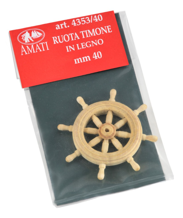 Image of Amati B4353,40 Wooden Steering Wheel, a 40mm detailed rudder, showcasing its quality wood construction and perfect scaling for model ship enhancement.